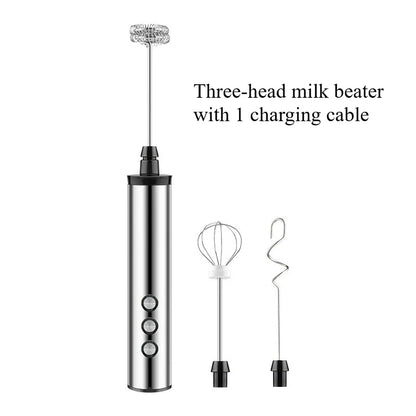 3 in 1 Electric Handheld Milk Frother 3 Adjustable Speeds Mini Hand Mixer Detachable Stainless Steel Whisk Home Kitchen Use Tool