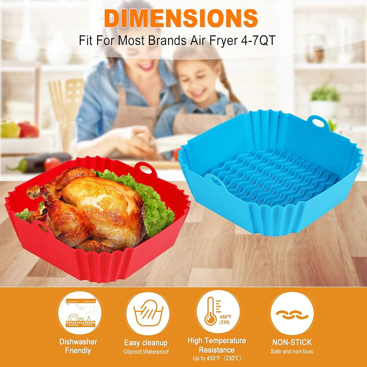 Air Fryer Silicone Liners Pot,Airfryer Basket Cooking Gadgets ,Reusable Baking Tray Non-stick Pizza Pan Oven Kitchen Accessories