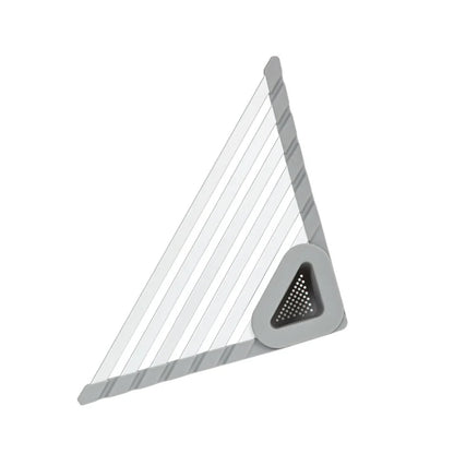 Aluminum Triangle Corner Dish Drying Rack – Roll-Up Folding Sink Drain Basket & Sponge Holder