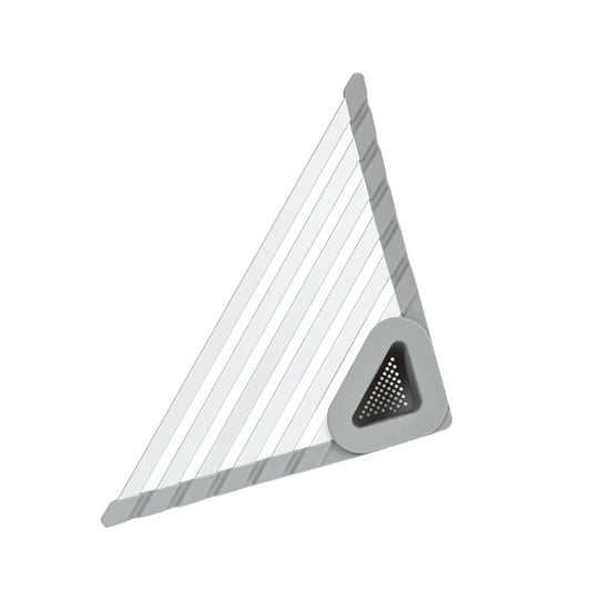 Aluminum Triangle Corner Dish Drying Rack – Roll-Up Folding Sink Drain Basket & Sponge Holder