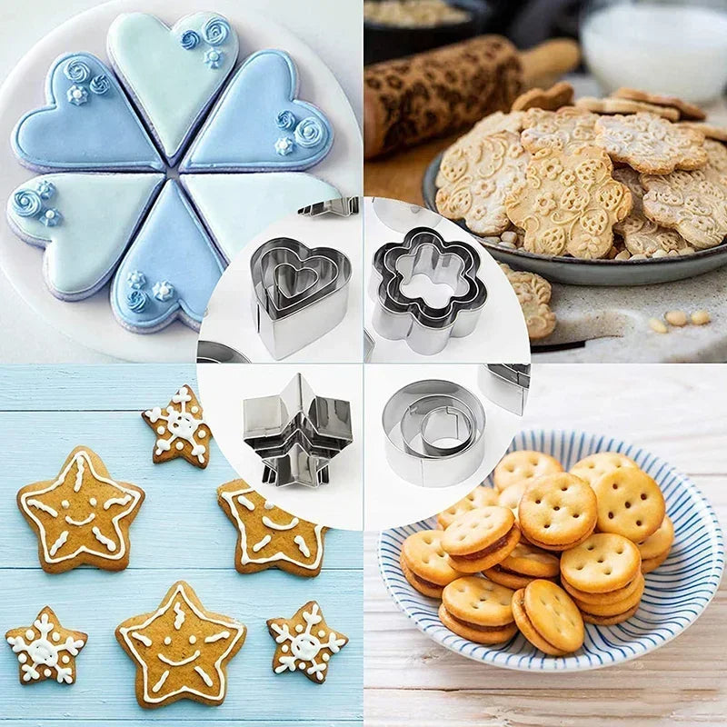 Mini Stainless Steel Mould Heart Star Flower Geometric Shape Cookie Cutters 30Pcs/Box Kitchen Fondant Biscuit Pastry Bakeware