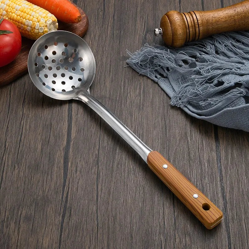 1pc Stainless Steel Imitation Wood Grain Handle Spatula Leaky Shovel Spoon 5 Tools for Kitchen Light for Cooking Kitchen Tools