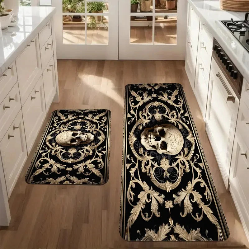 VIKAMA 1/2 pcs Skull Head Door Mat Comfortable Soft Warm Noise Reduction Kitchen Carpet Bathroom Toilet Floor Mat Home Decor