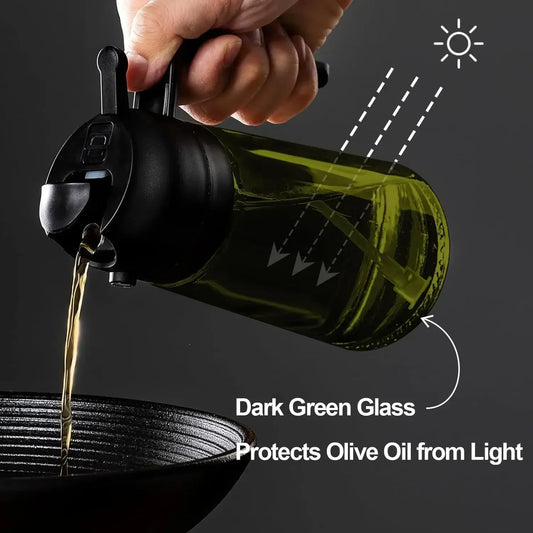 2in1 Black Glass Olive Oil Sprayer Lightproof Oil Dispenser for Cooking Salad Barbecue Kitchen Tools Refillable Spray Bottle