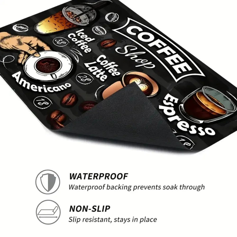 Retro Coffee Patterns,Coffee Bar Accessories, Rubber Absorbent Dishwashing Pads,Kitchen Placemats,Kitchen coffee table Counters