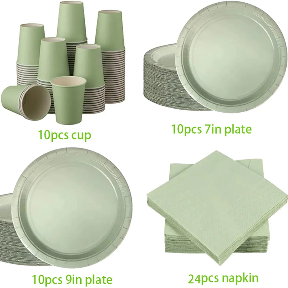 Solid Color Sage Green Party Theme Party Supplies Tablecloths Paper Towels Paper Cups Sage Green Baby Shower Supplies