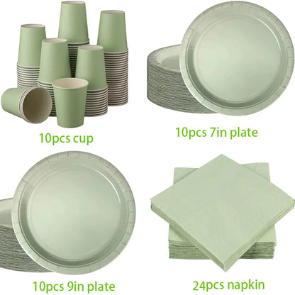 Solid Color Sage Green Party Theme Party Supplies Tablecloths Paper Towels Paper Cups Sage Green Baby Shower Supplies
