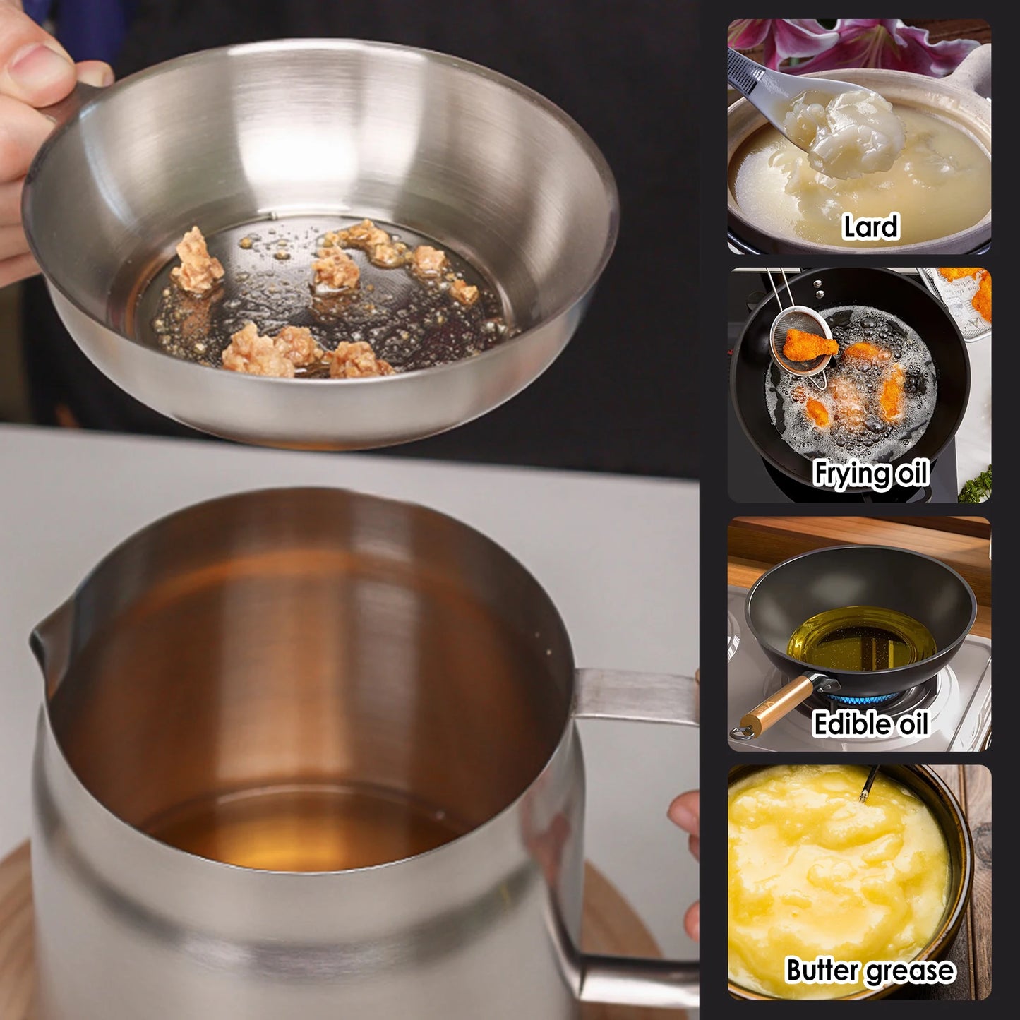 Kitchenley 2L Oil Filter Pot – Stainless Steel with Fine Mesh Strainer & Fry Basket