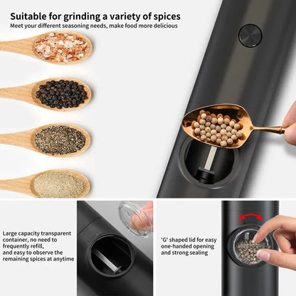 Electric Automatic Salt & Pepper Grinder with LED Light – Adjustable Coarseness Mill