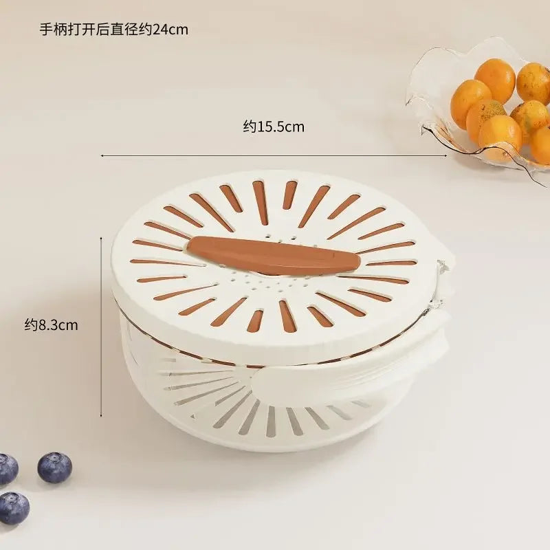 Folding Fruit & Vegetable Drain Wash Basket – Storage Box with Dehydrating Cooler & Handle