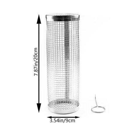 Rolling BBQ Grill Basket – Cylinder Barbecue Cage & Grilling Basket for Outdoor Camping