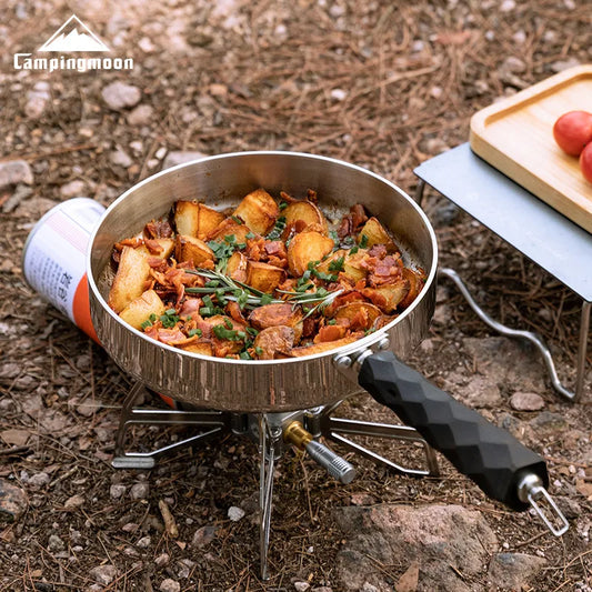 CAMPINGMOON CC-19 Camping Deep Frying Pan Three-Layer Steel Portable Detachable Handle Suitable for Frying And Boiling