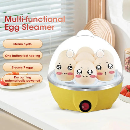 1-Person Mini Egg Cooker Automatic Power off Multi-Functional Steamed Egg Boiled Egg Maker for Breakfast Home Kitchen Appliance