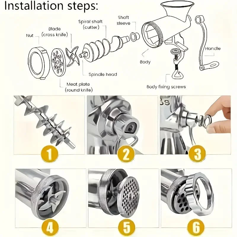 Heavy-Duty Manual Meat Mincer & Grinder – Sausage Filler, Noodle & Pasta Maker Kitchen Tool