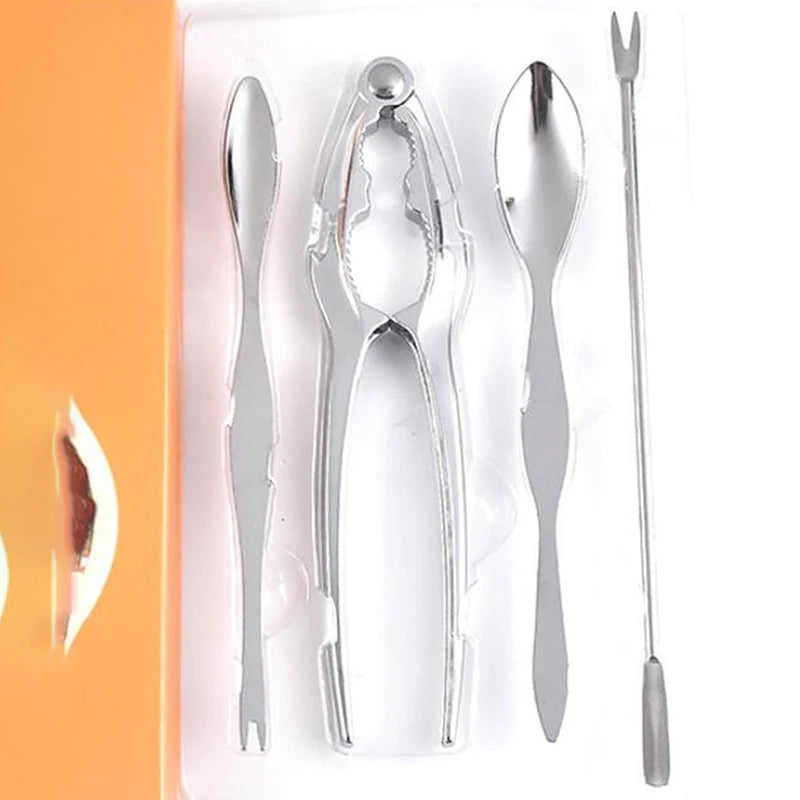 Kitchenley 4-Piece Seafood Tool Set – Crab & Lobster Cracker, Shrimp Pliers, Seafood Fork & Spoon for Shellfish Feasts