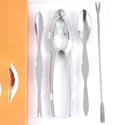 Kitchenley 4-Piece Seafood Tool Set – Crab & Lobster Cracker, Shrimp Pliers, Seafood Fork & Spoon for Shellfish Feasts