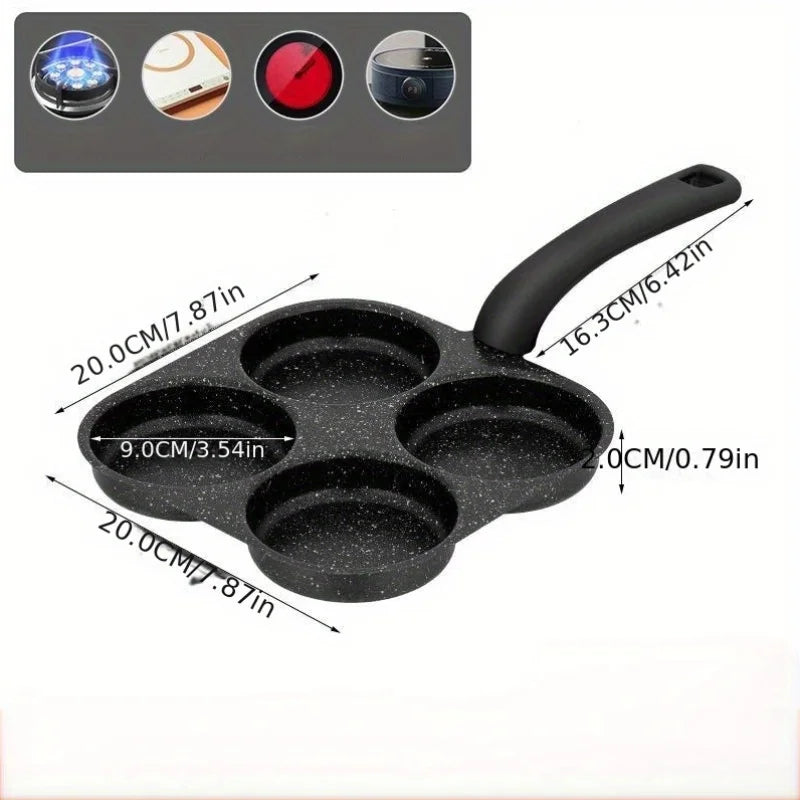 1pc Medical Stone Four-hole Omelette Pot Household Non-stick Flats-bottomed Egg Dumpling Pot Breakfast Egg Burger Frying Pan