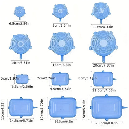 6pcs silicone lid universal fresh-keeping cover round rectangular sealed bowl lid leftover refrigerator cling film set mold
