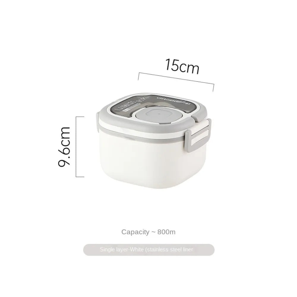 Blue/Green/Pink/White Insulated Lunch Box Plastic/Stainless Steel 15*15*9.6 CM Bento Box Lunch Box with Cutlery Camp Out