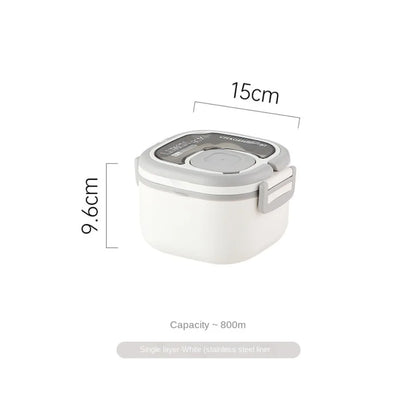 Blue/Green/Pink/White Insulated Lunch Box Plastic/Stainless Steel 15*15*9.6 CM Bento Box Lunch Box with Cutlery Camp Out