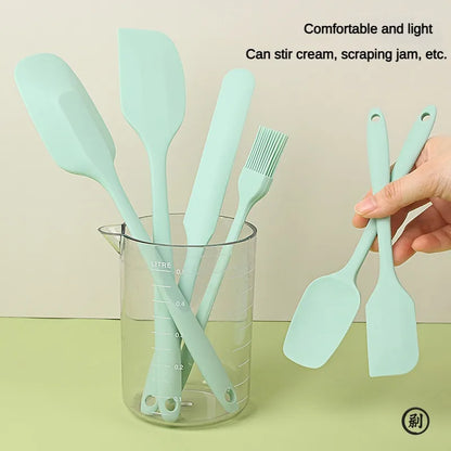 6pc Silicone Spatula set for baking-cake frosting kit with brush, non-stick scrapers & cream spreads |   cute kitchen gadgets