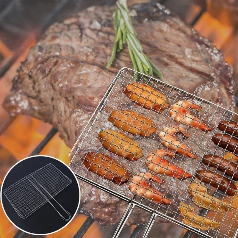 Stainless Steel Barbecue Grilling Basket Non Stick Fish Vegetable Steak Picnic Party Barbecue Gadget Picnic Party BBQ Rack Mesh