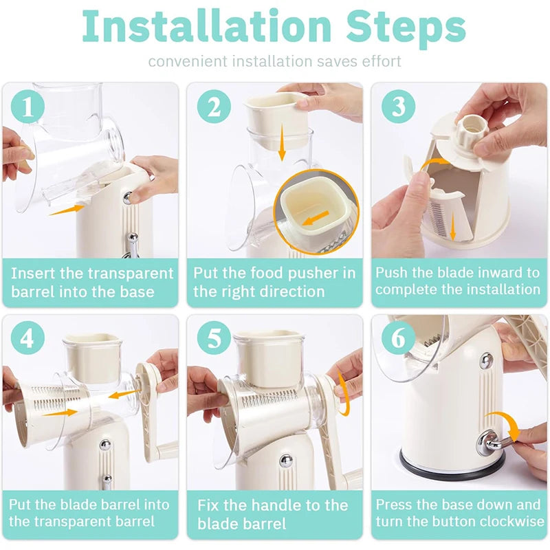 Manual Rotary Cheese Grater with Handle 5 in 1 Vegetable Slicer Shredder Kitchen Carrot Grater Cucumber Cutter Nut Grinder JT582