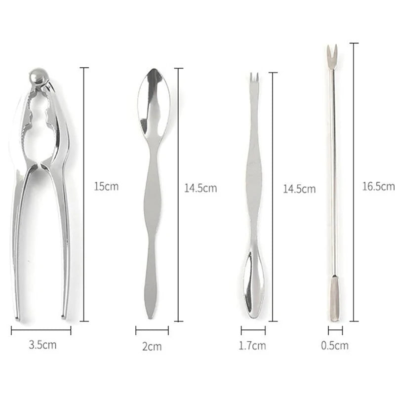 Kitchenley 4-Piece Seafood Tool Set – Crab & Lobster Cracker, Shrimp Pliers, Seafood Fork & Spoon for Shellfish Feasts