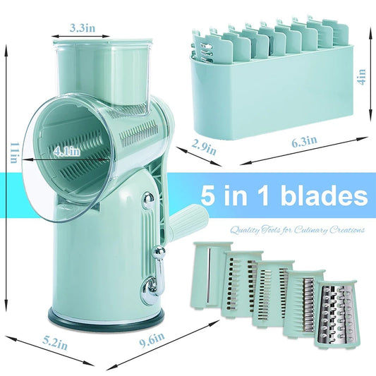 Manual Rotary Cheese Grater with Handle 5 in 1 Vegetable Slicer Shredder Kitchen Carrot Grater Cucumber Cutter Nut Grinder JT582