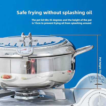 Deep Frying Pot with Thermometer & Drainer Rack – Stainless Steel - Kitchenley