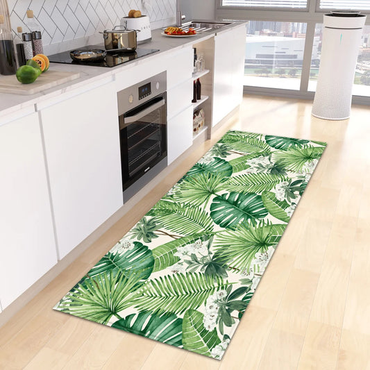 VIKAMA Green tropical leaves Kitchen Mat Entrance Doormat Non-slip Washable Kitchen Carpet Living Room Hallway Rugs Bedside Rugs