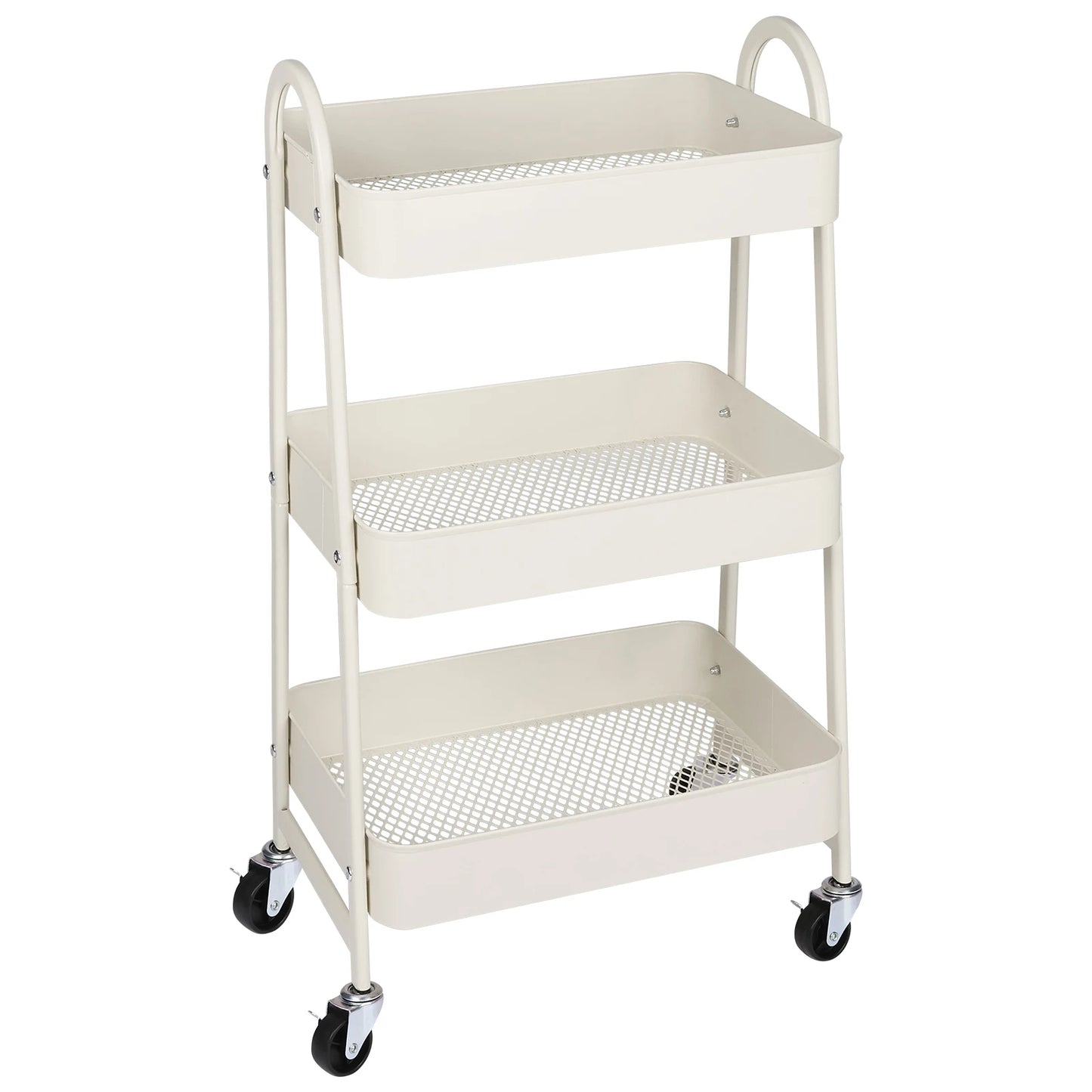 JHK 3-Tier Metal Kitchen Storage Cart with Lockable Wheels – Mobile Rolling Shelving Unit Organizer