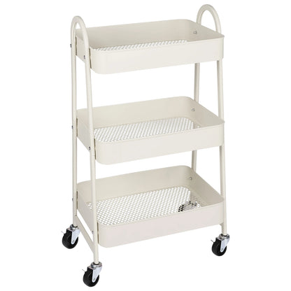 JHK 3-Tier Metal Kitchen Storage Cart with Lockable Wheels – Mobile Rolling Shelving Unit Organizer