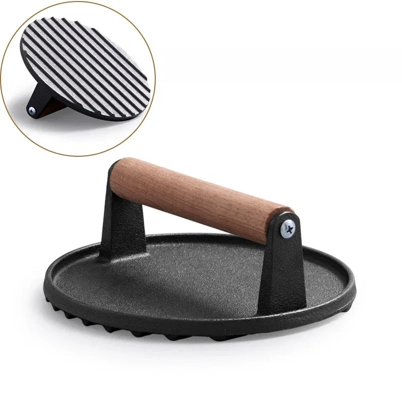 Kitchenley Heavy-Duty Cast Iron Steak & Burger Press – Round & Rectangular Meat Press with Handle for Outdoor Grilling
