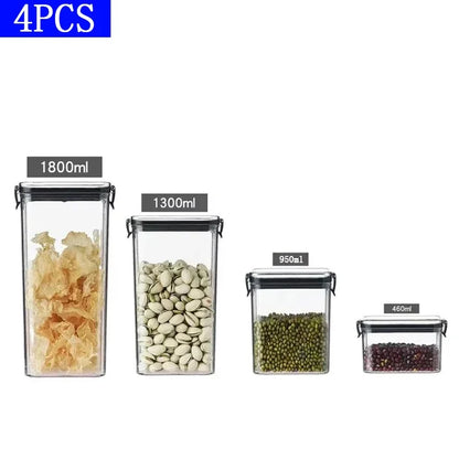 460/700/950/1300/1800ml Thick Sealed Storage Tank Transparent Square Dried Fruit Storage Box Kitchen Grain Storage Jar Container