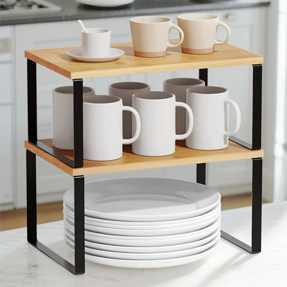 Stackable Expandable Kitchen Counter Shelves & Spice Rack – Cabinet Organizer Set of 2