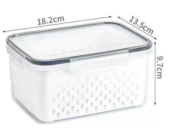 Fridge Fruit Storage Containers with Removable Washing Bowl & Strainer – Produce Keeper for Salad, Berries & Lettuce