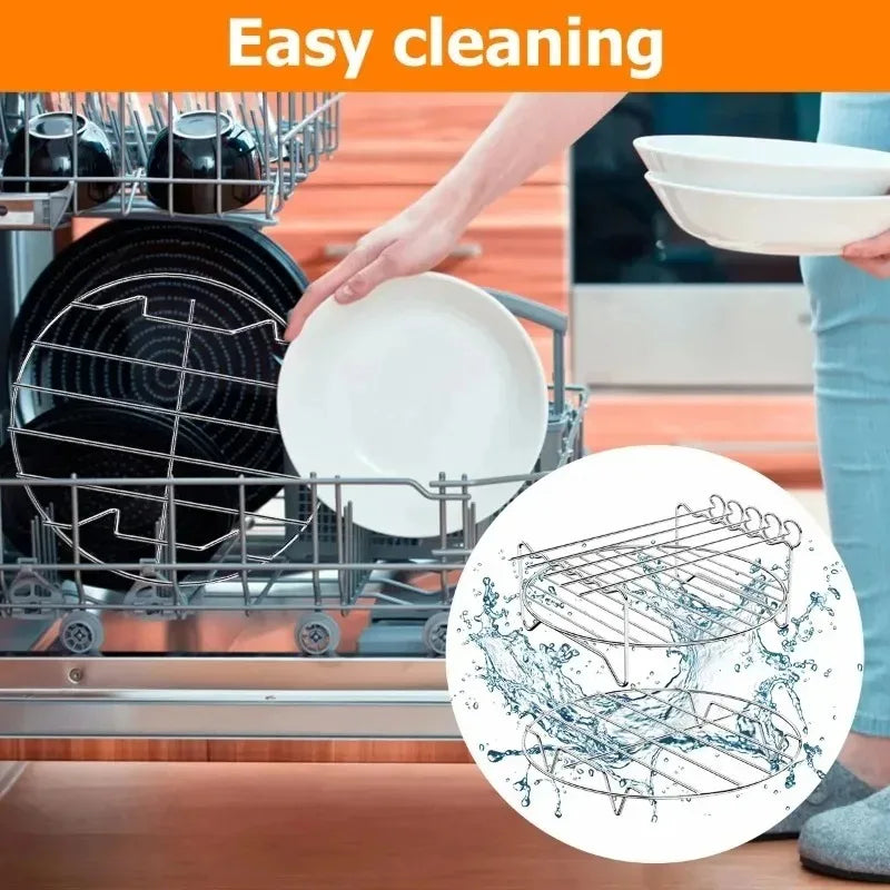 304 Stainless Steel Air Fryer Grill Rack & Vertical Skewer Stand – Dehydrator BBQ Rack & Toast Bread Holder