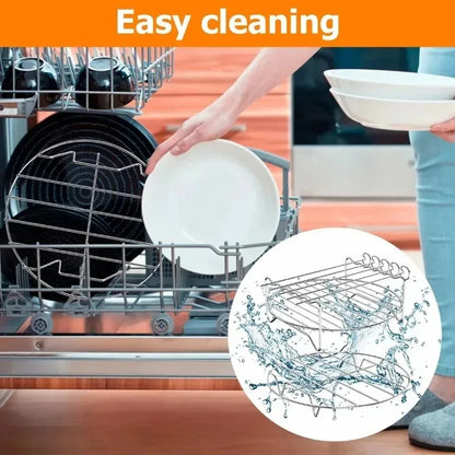 304 Stainless Steel Air Fryer Grill Rack & Vertical Skewer Stand – Dehydrator BBQ Rack & Toast Bread Holder