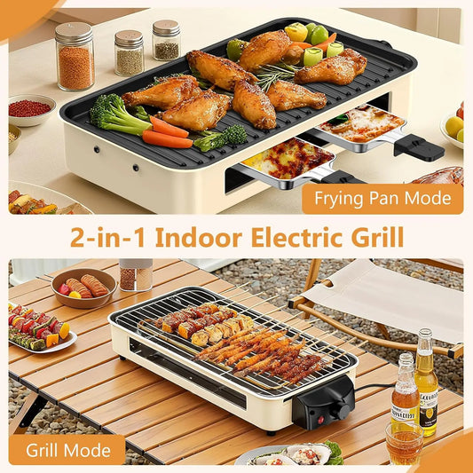 Smokeless Indoor Electric Grill with Removable Plates, Adjustable Temperature for Versatile Cooking