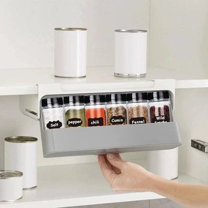 Self-Adhesive Wall-Mounted Spice Rack – Under-Shelf Seasoning Bottle & Kitchen Storage Organizer