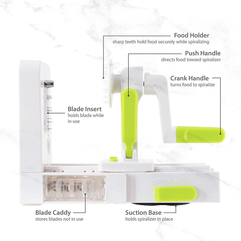 LMETJMA Vegetable Spiralizer Slicer 5 in 1 Rotary Cheese Vegetable Shredder Grater Foldable Veggie Pasta Spaghetti Maker JT319