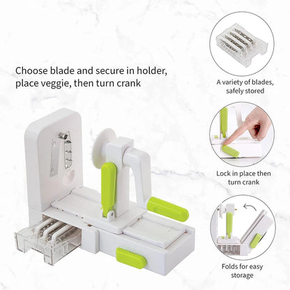 LMETJMA Vegetable Spiralizer Slicer 5 in 1 Rotary Cheese Vegetable Shredder Grater Foldable Veggie Pasta Spaghetti Maker JT319