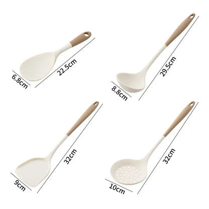 4-Piece Silicone Kitchen Utensil Set with Non-Stick Pans Silicone Spatula Soup Ladle Slotted Spoon Cooking Tools for Kitchen