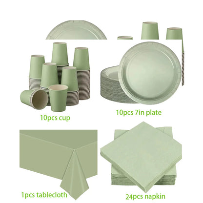Solid Color Sage Green Party Theme Party Supplies Tablecloths Paper Towels Paper Cups Sage Green Baby Shower Supplies