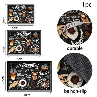 Retro Coffee Patterns,Coffee Bar Accessories, Rubber Absorbent Dishwashing Pads,Kitchen Placemats,Kitchen coffee table Counters