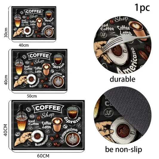 Retro Coffee Patterns,Coffee Bar Accessories, Rubber Absorbent Dishwashing Pads,Kitchen Placemats,Kitchen coffee table Counters