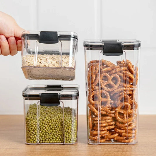 460/700/950/1300/1800ml Thick Sealed Storage Tank Transparent Square Dried Fruit Storage Box Kitchen Grain Storage Jar Container