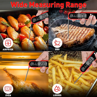 Food Thermometer Fast Precise with Magnet Foldable Probe Grill & Cooking Outdoor Camping & Kitchen Accessories Water Resistant