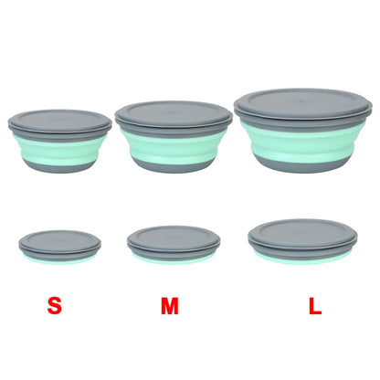 Folding Lunch Box Bowl Sets Silicone 3Pcs/Set Food Container Tableware Set Foldable Salad Bowl with Lid Portable